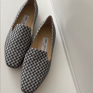 Jimmy Choo Silver Glitter Houndstooth Smoking Slipper Flat — Size 37.5 (US 7.5)